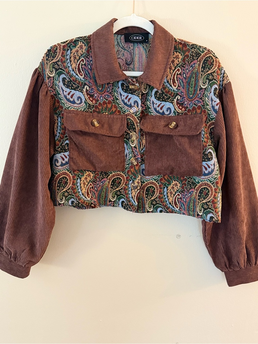 EUC Cider Paisley Tapestry Cropped Jacket Size Small